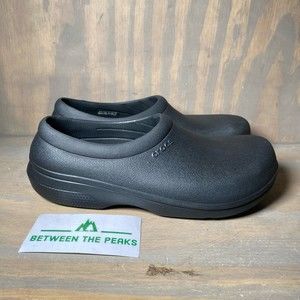 Crocs Womens On The Clock Clogs Shoes Black 205073 Slip Flat Heel Comfort Work 7